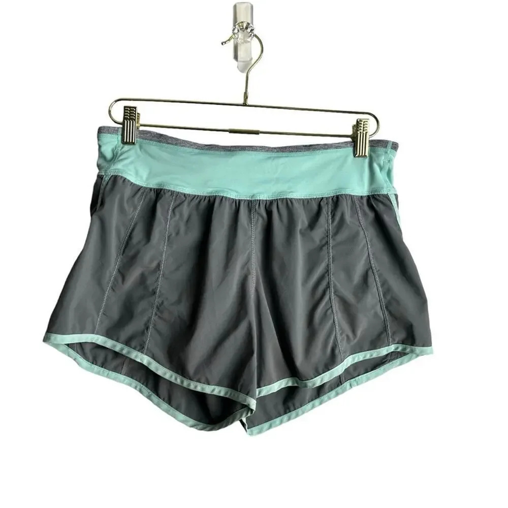 Lululemon Turbo Short Women's 8 Gray & Mint Stretch Breathable‎ Gym Running